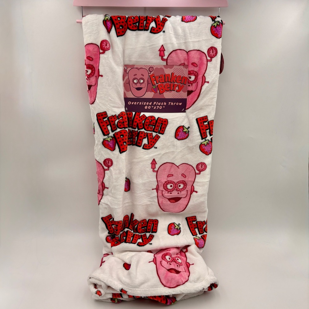 General Mills Franken Berry Oversized Halloween Throw Blanket 60x70 Pink Cereal